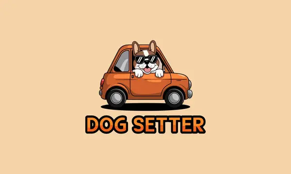 stock vector Cool dog wearing sunglasses driving an orange car