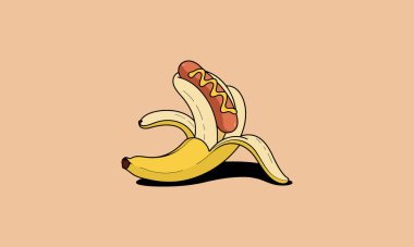 Creative combination of a hot dog and banana in vector art. clipart