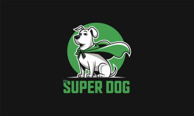 Heroic dog with a green cape and Super Dog text clipart