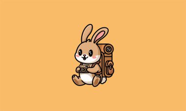 Cute bunny photographer with a backpack vector. clipart