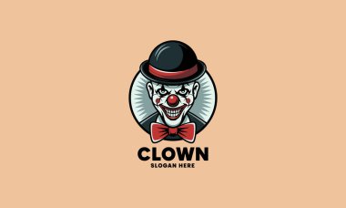 Creepy clown logo with a sinister grin wearing a hat. clipart