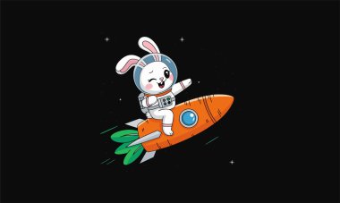 Space bunny riding a rocket with a joyful expression clipart