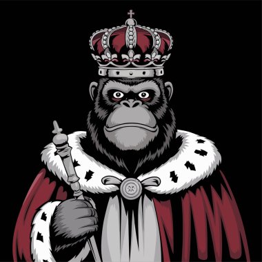 Majestic gorilla in a crown, king of the jungle clipart