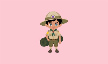 Boy scout with camping gear and uniform.