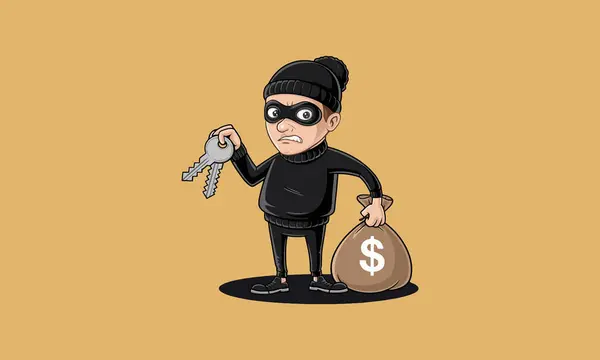 stock vector Sneaky burglar holding keys and loot.