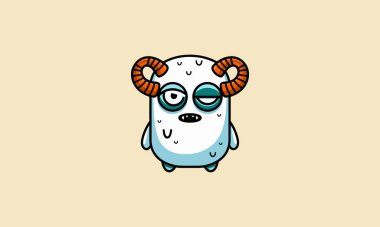 Sleepy monster with horns and a tired expression clipart