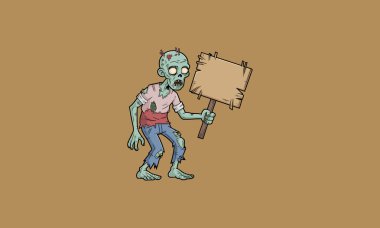 Cartoon zombie holding a blank protest sign. clipart