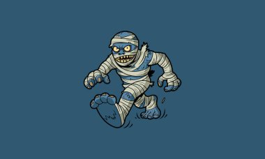 Cartoon mummy aggressively walking with menacing teeth. clipart