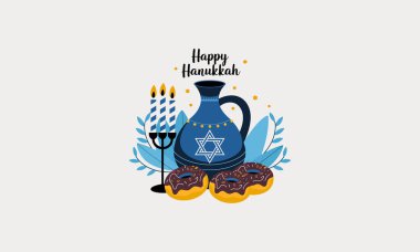 Bayram simgeleriyle mutlu Hanukkah kutlamaları.