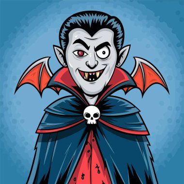 Cartoon vampire with a sinister smile and bat wings. clipart