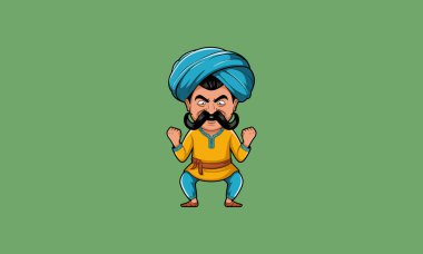 Angry man in traditional attire with fists clenched. clipart