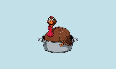 Funny turkey peeking from cooking pot clipart