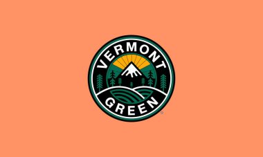 Vermont-inspired logo with mountain and sunrise design clipart