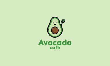 Avocado cafe logo with cute smiling avocado design clipart