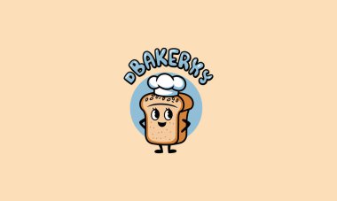 Bakery logo with cute bread character and chef hat clipart