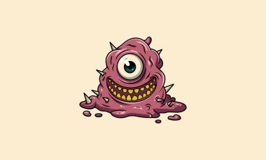 Slime monster with one eye and sharp spikes, creepy smile. clipart