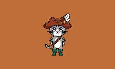 Charming cat in boots with a feathered hat and bag clipart