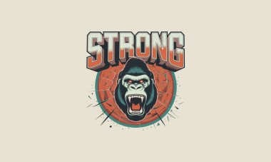 Strong logo with fierce gorilla and cracked background clipart