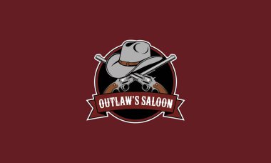 Western saloon logo with hat and crossed pistols. clipart