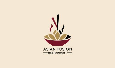 Minimalist Asya füzyon restoran logosu ve yemek çubukları