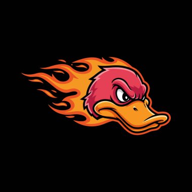 A stylized cartoon duck head engulfed in flames serves as a powerful mascot design. clipart