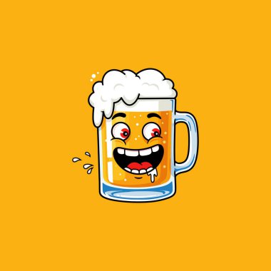 A cartoon illustration of a beer mug with a happy face and foaming beer. clipart