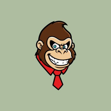 A cartoon illustration of a smiling gorilla wearing a red shirt and tie a playful yet professional mascot design clipart