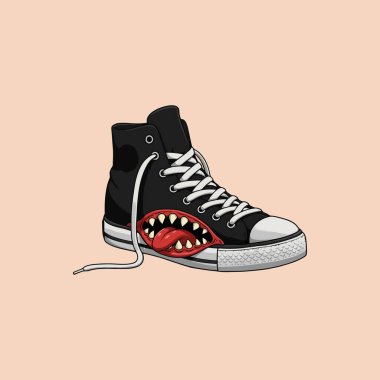 Black High Top Sneaker With Monster Mouth Design clipart