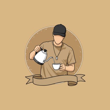 Man in Cap Pouring Coffee into Mug clipart