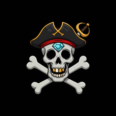 Pirate Skull with Diamond and Crossed Bones clipart