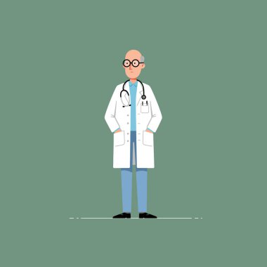 A friendly illustration of a male doctor in a white coat perfect for medical websites or presentations. clipart