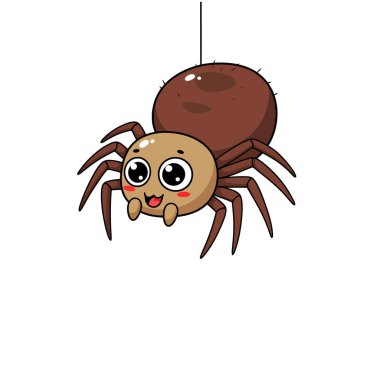 Cute cartoon spider with big eyes happily hanging on its web Perfect for kids books or Halloween designs. clipart