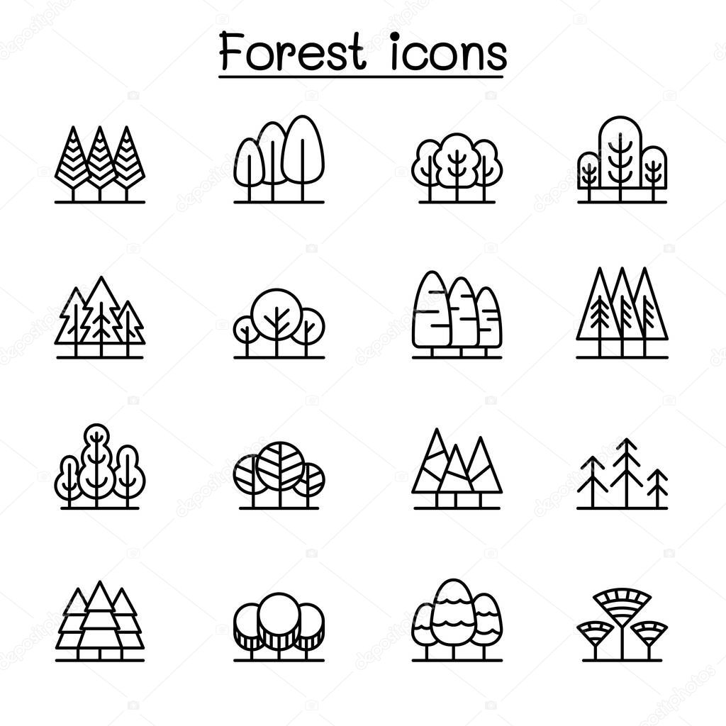 Forest icon set in thin line style