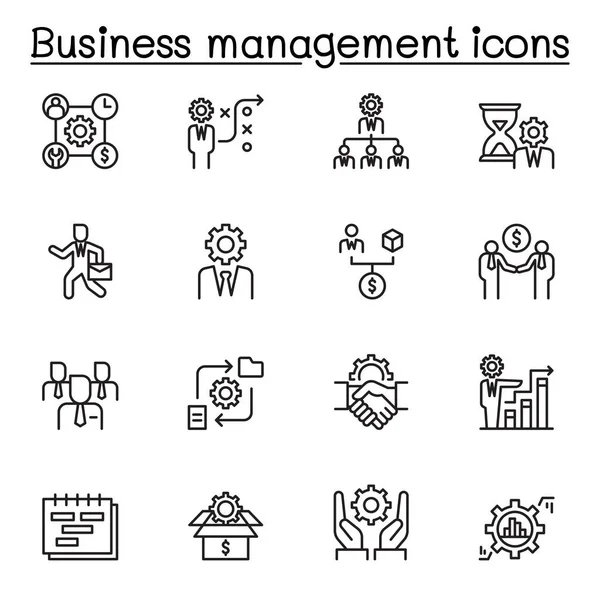 Business Management Pictogrammenset Dunne Lijnstijl — Stockvector