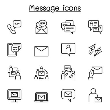 İleti, İletişim ve İletişim simgesi ince çizgi biçiminde ayarlandı