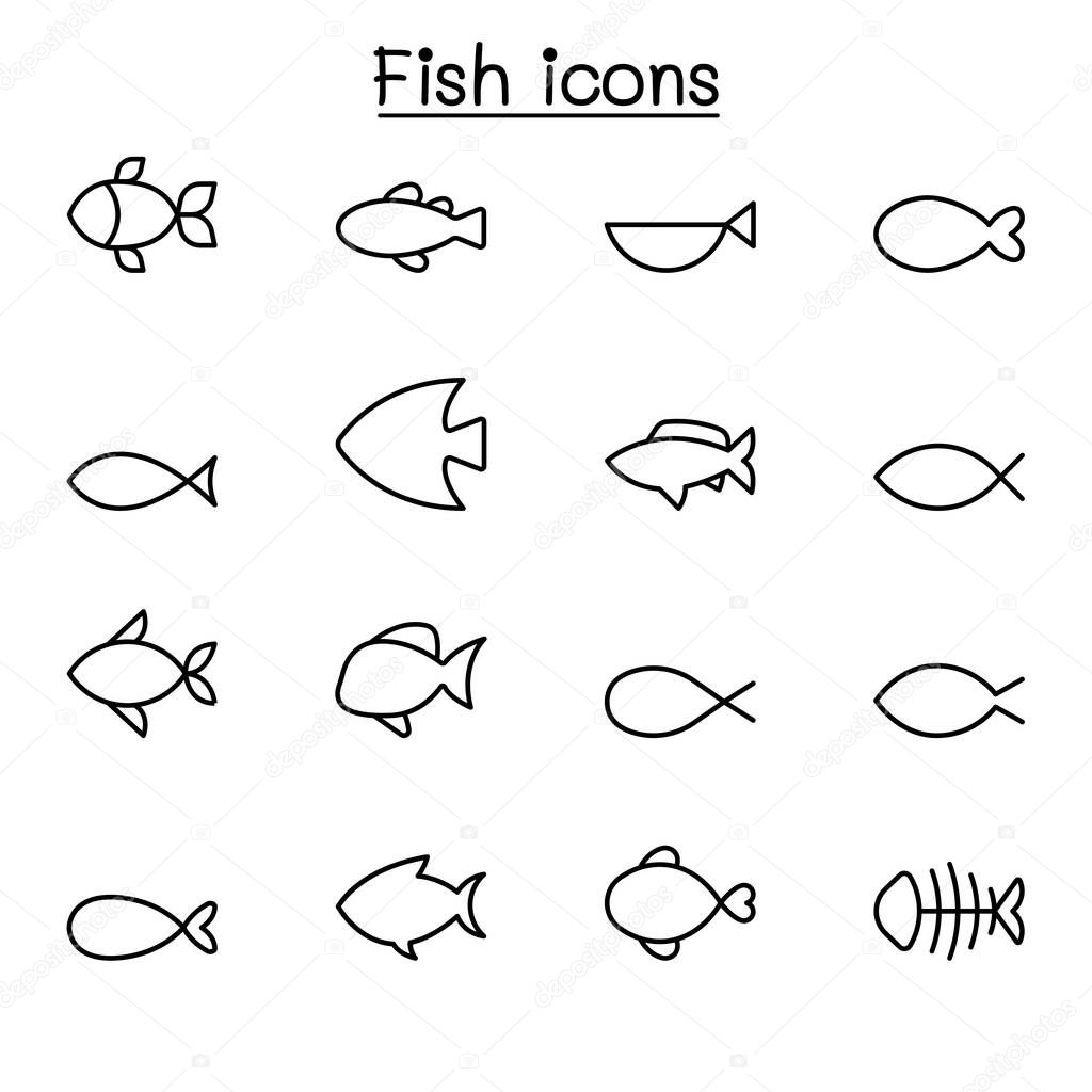 Fish icon set in thin line style