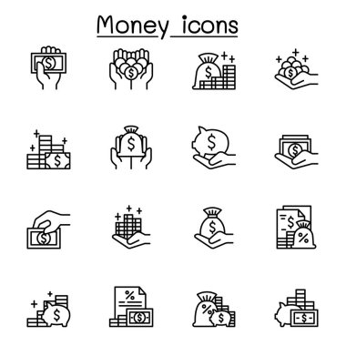 İnce çizgi stilinde para Icon set