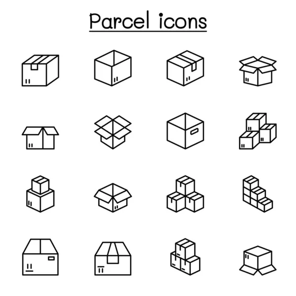 Parcel Box Icon Set Thin Line Style — Stok Vektör