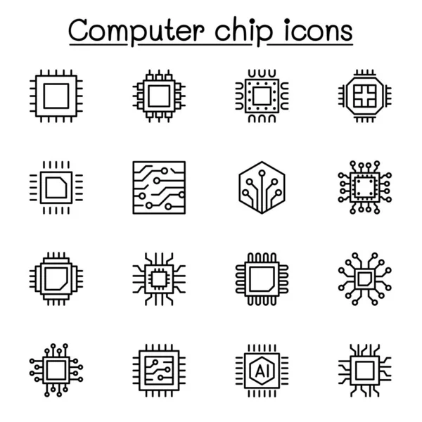 Computer Chip Icon Set Line Style — Διανυσματικό Αρχείο