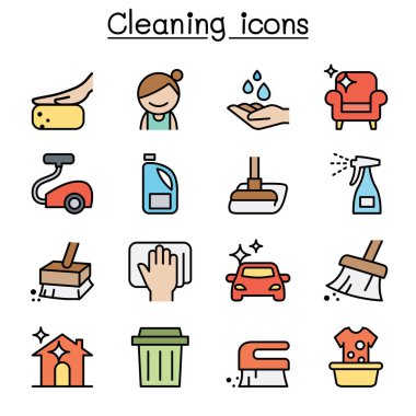 Cleaning & Hygiene color line icon set clipart