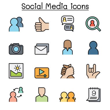 Sosyal Ağ, Sosyal Ortam renk çizgisi simgesi seti