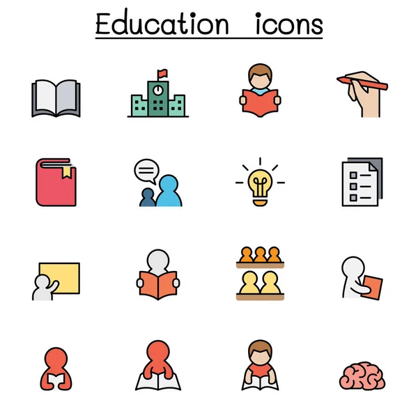 Farbzeilensymbolset Für Lernen Und Bildung — Stockvektor