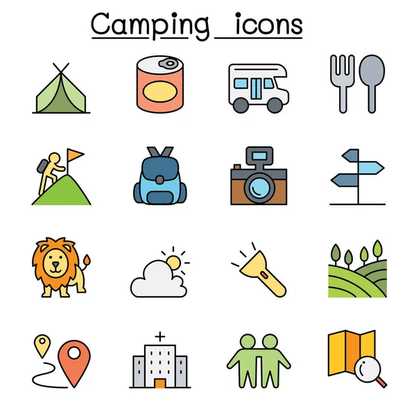 Ensemble Icônes Camping Randonnée — Image vectorielle