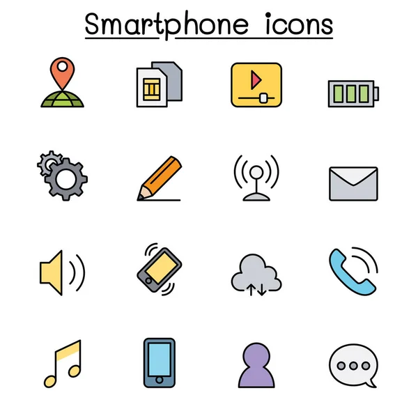 Set Icone Linea Colore Smart Phone — Vettoriale Stock