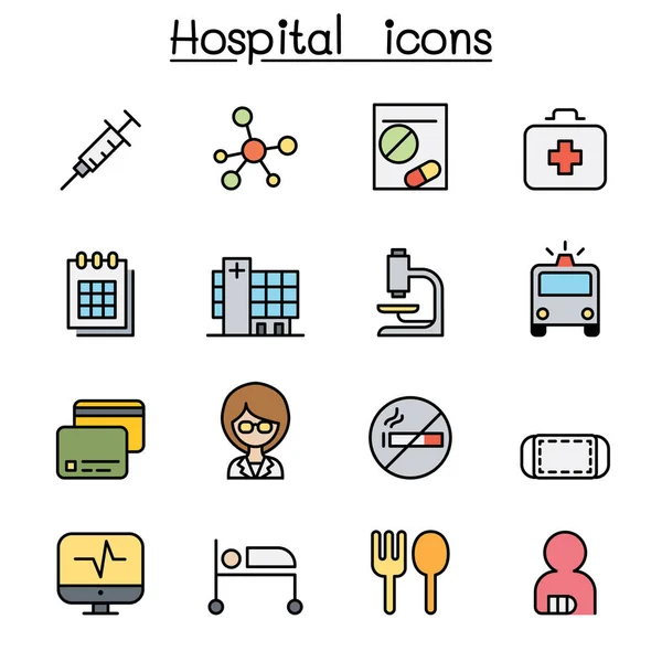 Conjunto Iconos Línea Color Hospital Medicine — Vector de stock
