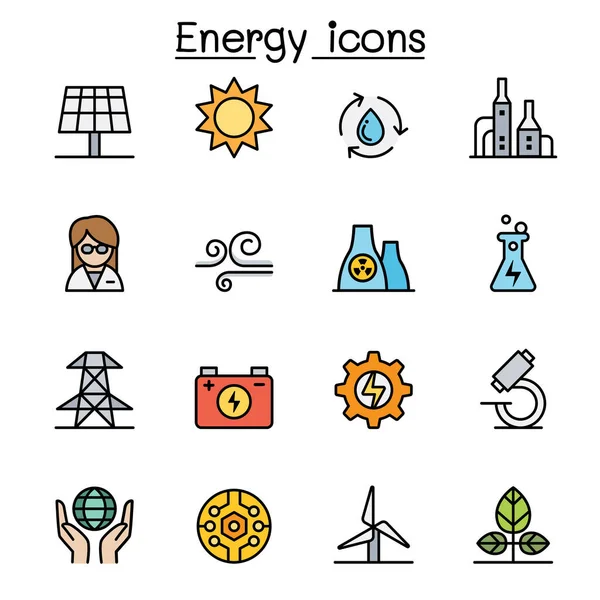 Conjunto Iconos Línea Color Energía — Vector de stock