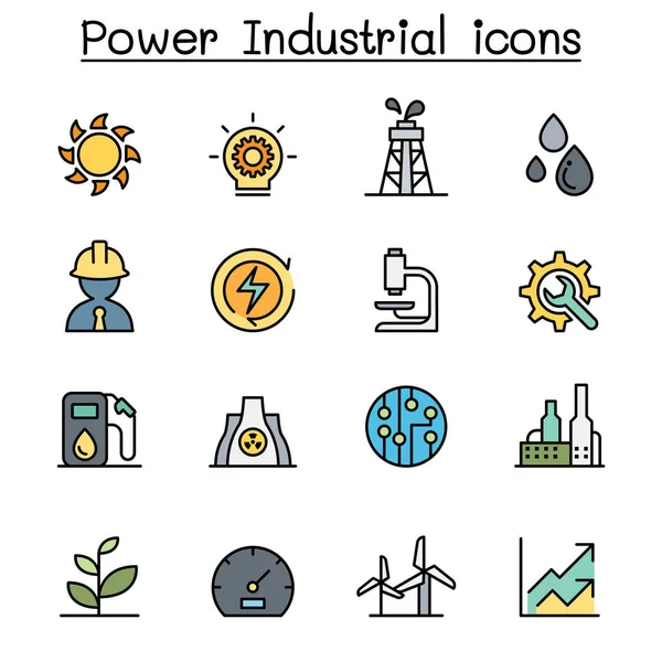 Energía Conjunto Iconos Línea Color Industria Energía — Vector de stock