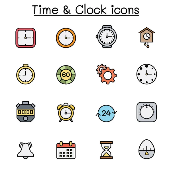 Conjunto Iconos Línea Color Hora Reloj Ilustración de stock
