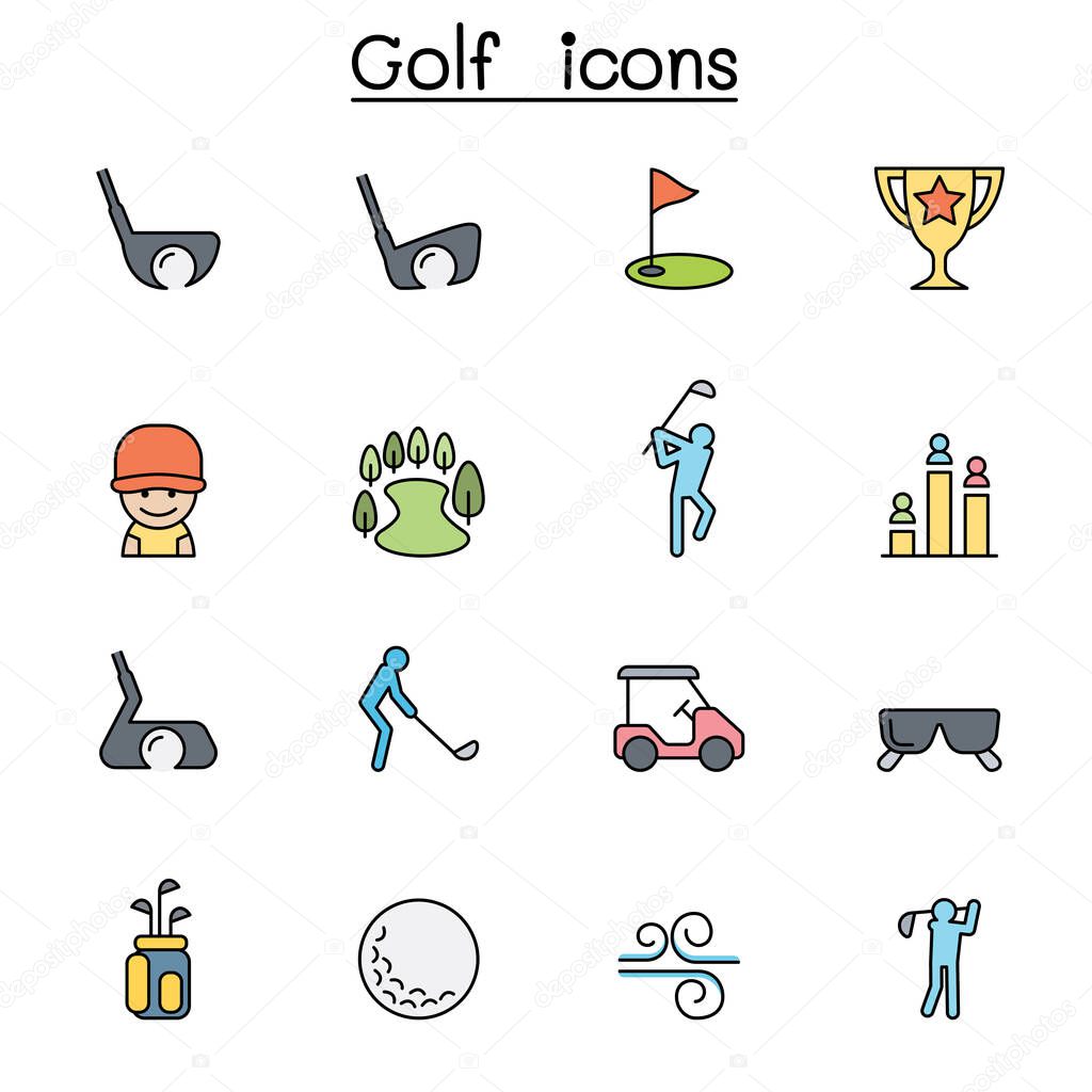 Golf color line icon set