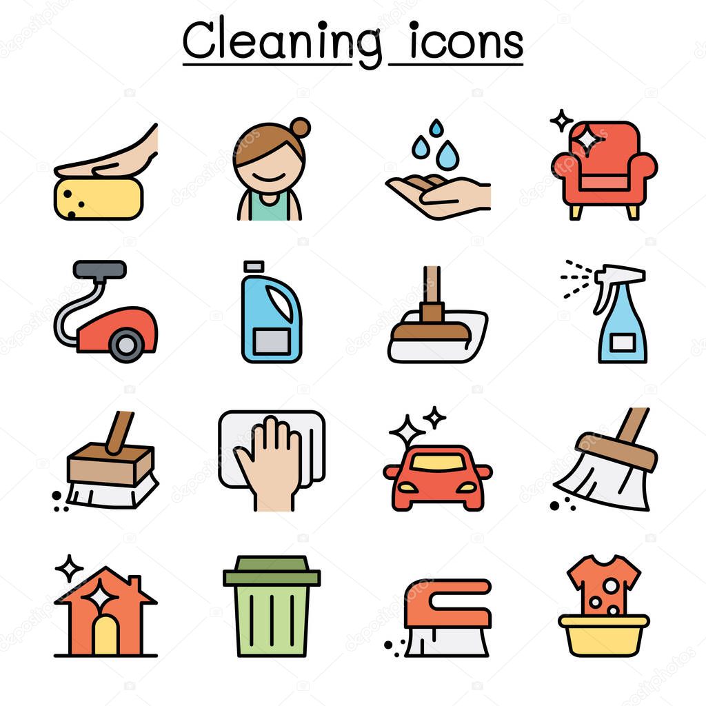 Cleaning & Hygiene color line icon set